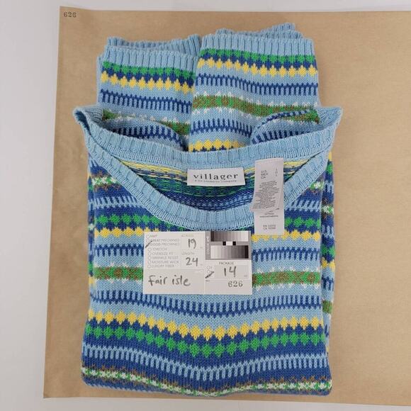 Liz Claiborne Fair Isle Sweater Villager 100% Cotton Large 626 - Picture 8 of 9